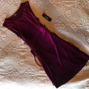 Burgundy Velvet Lace Up Dress